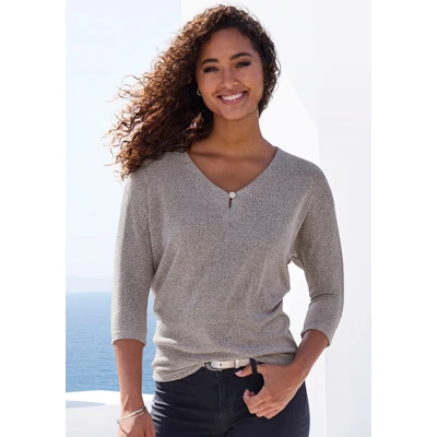 Abbildung von LASCANA 3/4 Arm Shirt mit funkelndem Strassknopf aus strukturierter Viskose Qualität