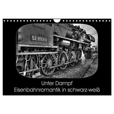 Abbildung von Unter Dampf Eisenbahnromantik in schwarz weiß (Wandkalender 2025 DIN A4 quer), CALVENDO Monatskalender