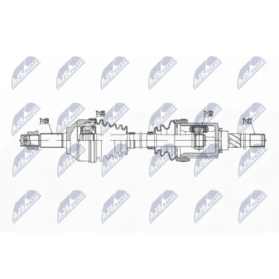 Abbildung von NTY NPW NS 165 Antriebswelle Vorderachse links 667 CVT Automatikgetriebe (Stufenlos) NISSAN: X Trail, RENAULT: Koleos I
