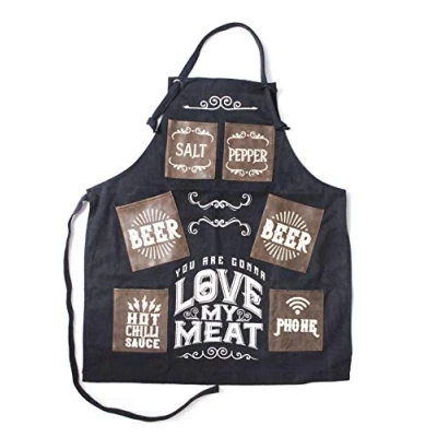 Abbildung von Boxer Gifts Mens Love My Meat Kochschürze fürs Grillen, robust, Starke Taschen, für Geburtstag, Weihnachten oder Vatertag, mit toller Geschenktasche aus Segeltuch, Schwarz, Einheitsgröße…,