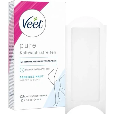 Abbildung von Veet Kaltwachsstreifen Pure für Haarentfernung, 20 St., an Körper, Arme &amp; Beine, geeignet sensible Haut