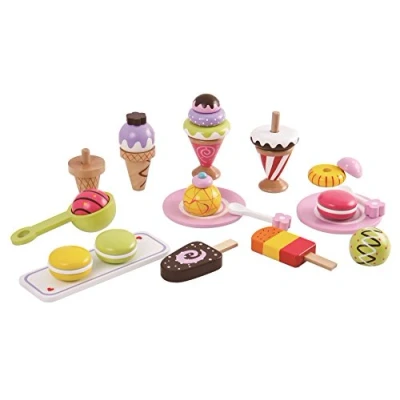 Abbildung von Lelin Lernspielzeug 40105 Holz Eiscremeset mit Eis und Zubehör zum spielen. 25 teilig