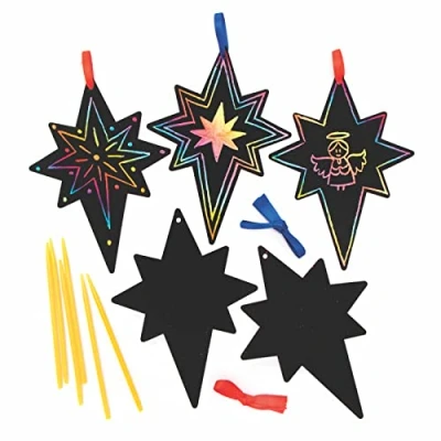 Abbildung von Baker Ross FC204 Kratzkunst Weihnachtsdekorationen 12er Pack, Set für Kinder zum Basteln und Verschenken