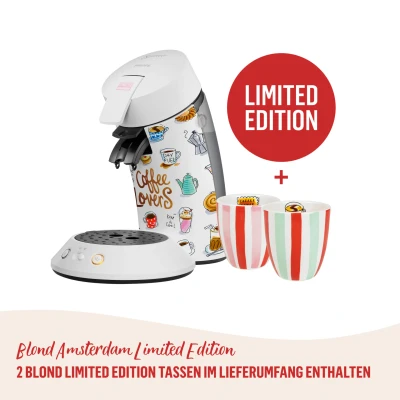 Abbildung von Philips Senseo Kaffeepadmaschine Original Plus CSA210/15, mit zwei Kaffee Einstellungen, aus 28% rec. Plastik, inkl. 2 Blond Limited Edition Tassen