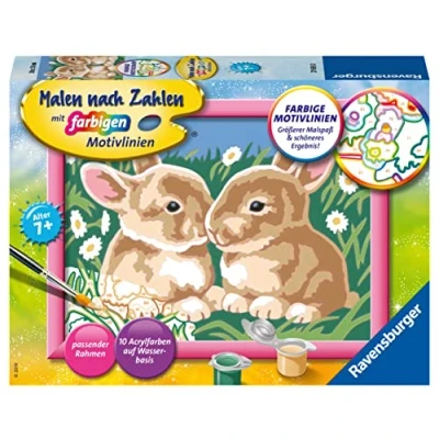 Abbildung von Ravensburger CreArt 27695 Niedliche Häschen Malen nach Zahlen Hase für Kinder ab 7 Jahre, Ostergeschenke Kleines Geschenk zu Ostern