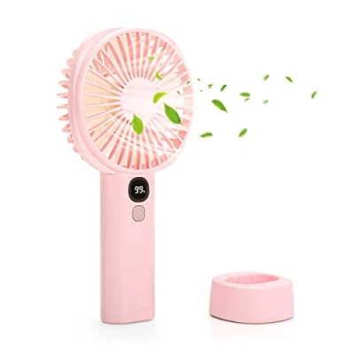 Abbildung von OVOOKER Handventilator Tragbarer Mini Ventilator Ventilatoren USB Wiederaufladbarer, Integrierter 3000mAh Akku mit 5 Geschwindigkeiten für Reisen, Büro, Draußen, Innen Rosa