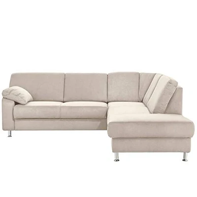 Abbildung von Cavadore Ecksofa Belfast mit Ottomane rechts / Polsterecke Federkern inkl. Vorziehsitz und Bettkasten 243 x 88 218 Mikrofaser Hellbeige