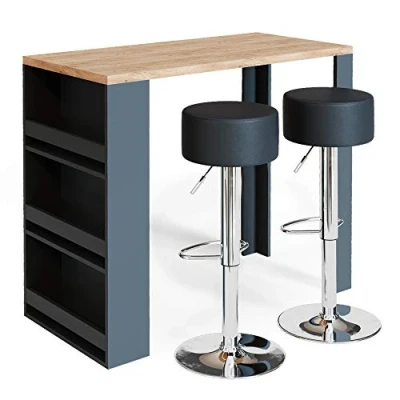 Abbildung von Vicco Bartisch, Eiche/Anthrazit, 117 x 57 cm mit 2 Barhockern