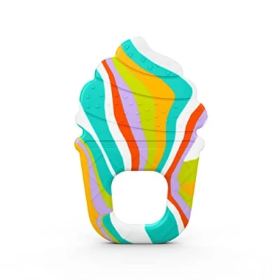 Abbildung von Bright Starts Soothing Soft Serve Silikonbeißring, leicht zu greifende Eiscremetüte, BPA frei, Unisex, 3 Monate+