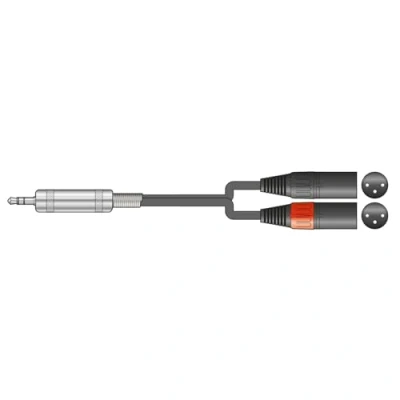 Abbildung von Citronic 3,5 mm Stereo Klinkenstecker auf 2 x XLR Stecker, abgeschirmtes Audiokabel, Druckguss Doppel Stecker und symmetrischer TRS Klinkenstecker, 1 m