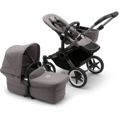 Abbildung von Bugaboo Donkey 5 Mono Kinderwagen, umbaubar zum Doppel oder Zwillingskinderwagen, verbessertes Design, wendbarer Sitz, Ein Hand Lenkung und extra viel Stauraum, Graphit/Grey Melange