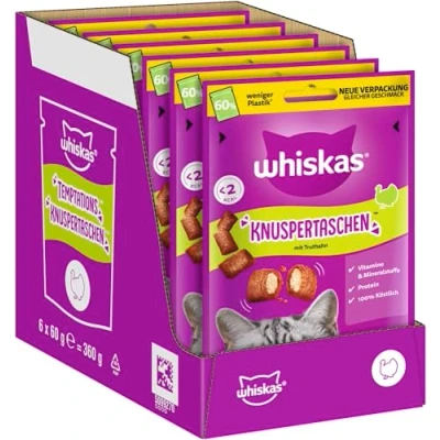 Abbildung von WHISKAS Knuspertaschen Katzensnacks mit Pute 6 x 60g Knusprige Snacks für Katzen