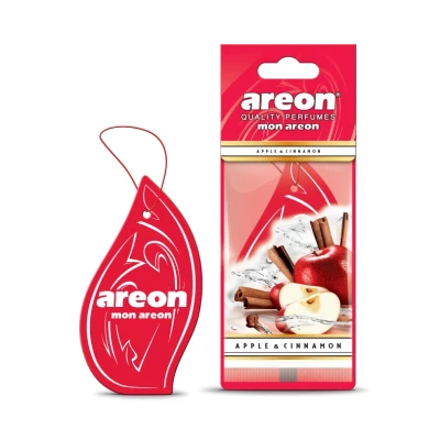 Abbildung von AREON Mon Auto Duft Apfel Zimt Autoduft Lufterfrischer Rot Hängend Aufhängen Anhänger Spiegel Pappe 2D Wohnung (Apple and Cinnamon Set Pack x 10)