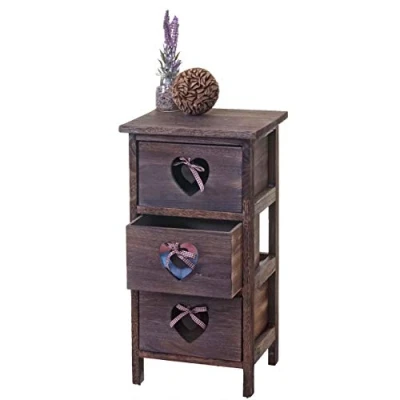 Abbildung von Mendler Kommode Forli, Schubladenkommode Schrank, 3 Schubladen mit Herzen 55x29x25cm, Shabby Look, Vintage braun