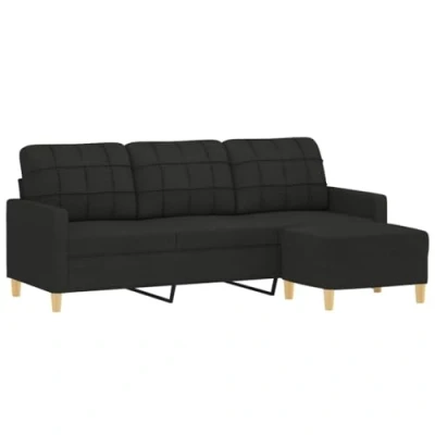 Abbildung von vidaXL Sofa 3 Sitzer, Couch mit Fußhocker, Liegesofa für Wohnzimmer, Polstersofa Sessel Relaxsofa Loungesofa Relaxcouch TV Sofa, Schwarz Stoff