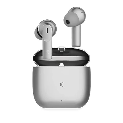 Abbildung von KSIX Meteor Drahtlose Bluetooth Kopfhörer, HD Anrufe, ENC Geräuschunterdrückung, Ladehülle aus Metall, True Wireless Stereo, 32 Stunden Akkulaufzeit, Sprachassistenten, wasserdicht, Silber