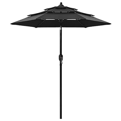 Abbildung von vidaXL Sonnenschirm mit Aluminium Mast 3 lagig Ampelschirm Gartenschirm Marktschirm Strandschirm Kurbelschirm Schirm Terrasse Garten Schwarz 2m
