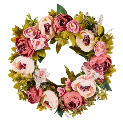 Abbildung von VEVOR Dekokranz 48,26cm Kranz Türkranz Rosa Pfingstrosen Hortensien Ganzjährig