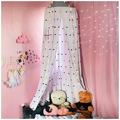 Abbildung von Betthimmel Baldachin für Kinderzimmer Bettvorhang Babyzimmer Deko Spiel Zelt Schlafzimmer Moskitonetz Kinderbett Weiß(Höhe:2.5M)