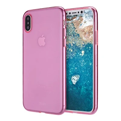 Abbildung von doupi UltraSlim Hülle kompatibel für iPhone X (iPhone 10), Ultra Dünn Clear Farbe TPU Glatte rutschfeste Handyhülle Cover Bumper Soft Case Taschenschutz Design Schutzhülle, pink