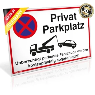 Abbildung von Großes Schild Privat Parkplatz PVC 42 x 30 cm Unberechtigt parkende Fahrzeuge werden kostenpflichtig abgeschleppt! weiß stabiles mit UV Schutz Parkplatzschild Dreifke®