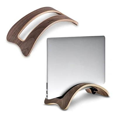 Abbildung von kalibri Laptop Ständer Notebook Stand Halterung aus Holz 3x Silikoneinsatz für MacBook Air/Pro/Pro Retina/Tablet iPad Walnussholz