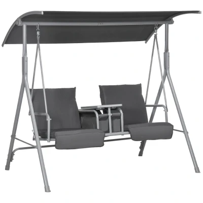 Abbildung von Outsunny Hollywoodschaukel 2 Sitzer Schaukelbank mit Baldachin, Tasche, Tablett