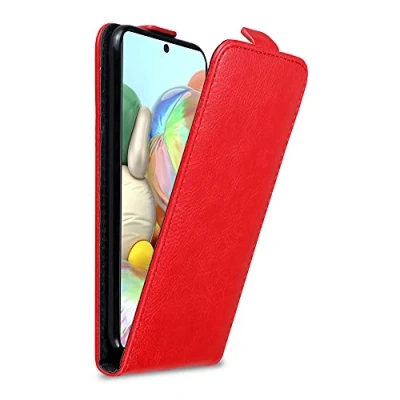 Abbildung von Cadorabo Hülle kompatibel mit Samsung Galaxy A71 4G Flip Design aus Premium Kunst Leder Klappbare Stoßfeste Magnetische Cover für Tasche in Rot