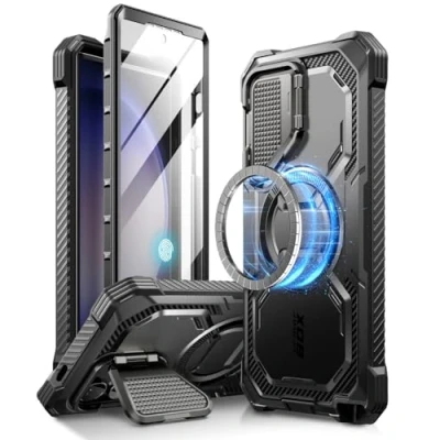 Abbildung von i Blason für Samsung Galaxy S24 Ultra Hülle mit Kameraschutz [Kompatibel Magsafe] Bumper Case 360 Grad Handyhülle Robust Schutzhülle Ständer [S Pen und kabelloses Laden geeignet], Schwarz