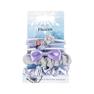 Abbildung von Haargummis von Frozen, mehrfarbig, aus robusten Materialien, verschiedene Muster und Formen, originelles Produkt, entworfen in Spanien, 6 Stück