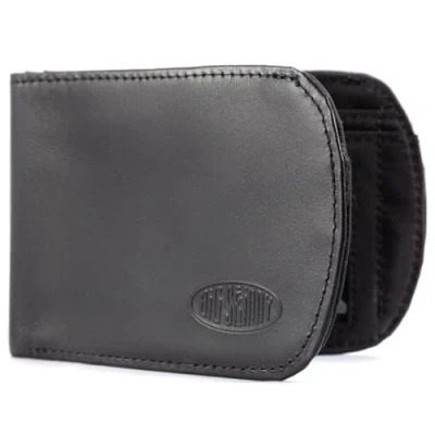 Abbildung von Big Skinny Herren Curve Leder Bi Fold Slim Geldbörse für bis zu 20 Karten, Schwarz