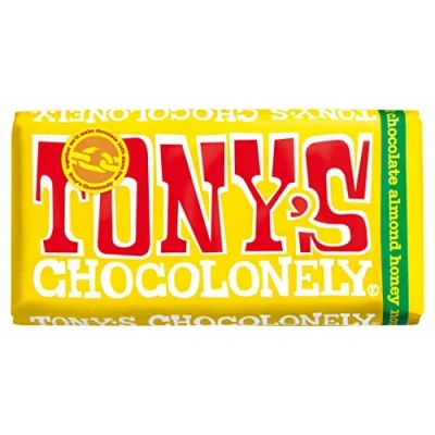 Abbildung von Tony&#039;s Chocolonely Fair Trade Milk Chocolate Bar with Almond, Honey and Nougat 180g