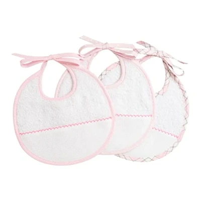 Abbildung von Filet 3er Set Lätzchen für Mädchen aus Weißem Baumwollfrottee mit Aida Tasche zum Besticken, schützt die Babykleidung vor dem Füttern und Erbrechen, 100% Made in Italy, Weiß Rosa