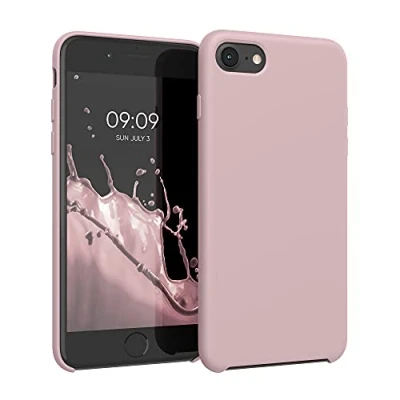 Abbildung von kwmobile Hülle kompatibel mit Apple iPhone SE (2022) / (2020) 8 7 Silikon Handy Case Handyhülle weiche Oberfläche kabelloses Laden Vintage Pink