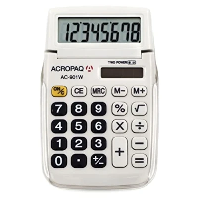Abbildung von ACROPAQ Taschenrechner 8 stelliges LC Display, Dual Power (Batterie + Solar), Mit Speicher, Wurzelziehen und Prozentrechnung Weiß