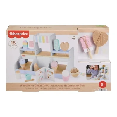 Abbildung von Fisher Price Eisdielen Spielset für Kindergartenkinder aus Holz, 18 Holzteile Rollenspiele ab 3 Jahren, HXV21