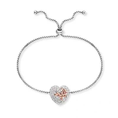 Abbildung von Engelsrufer Damen Armband aus Sterling Silber und Herz Anhänger Bicolor besetzt mit 38 Zirkonia Steinen Verstellbarer Schiebeverschluss nickelfrei Länge: 24 cm