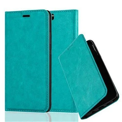 Abbildung von Cadorabo Hülle kompatibel mit Huawei P10 Plus aus Premium Kunst Leder Flip Klappbare Stoßfeste Magnetische [Standfunktion] [Kartenfächern] Cover für Tasche in Türkis