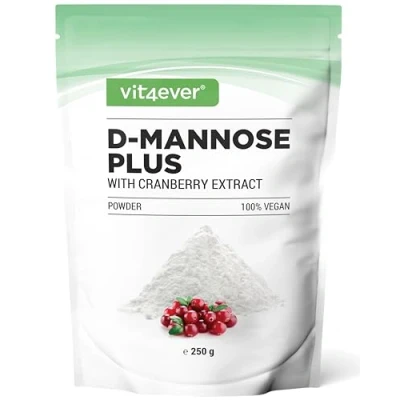 Abbildung von D Mannose Pulver mit Cranberry 250 Gramm zum Auflösen in Wasser 100 Tage Reichweite Dosierlöffel hochdosiert, vegan &amp; natürlich