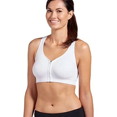 Abbildung von Jockey Damen Mid Impact Reißverschluss vorne Sport BH, reinweß, Large