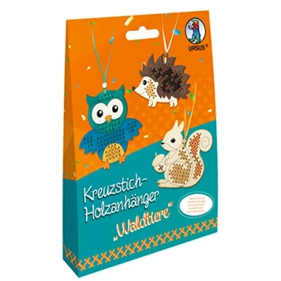 Abbildung von 5 x Ludwig Bähr Kreuzstich Holzanhänger Waldtiere Bastelset VE=3 Stück