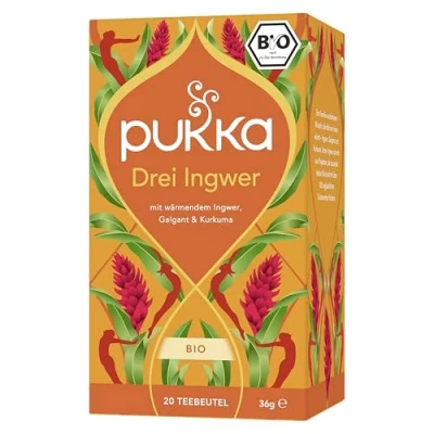 Abbildung von Pukka Tee Set, Bio Kräutertee &quot;Drei Ingwer&quot;, Ingwer, Kurkuma und Galgant, Für ein gutes Bauchgefühl nach dem Essen, 4er Pack, 80 Teebeutel