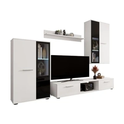 Abbildung von Mirjan24 Wohnwand Salsa, Design Mediawand, Modernes Wohnzimmer set, Anbauwand, Hängeschrank, Vitrine, TV Lowboard, (Weiß, ohne Beleuchtung)