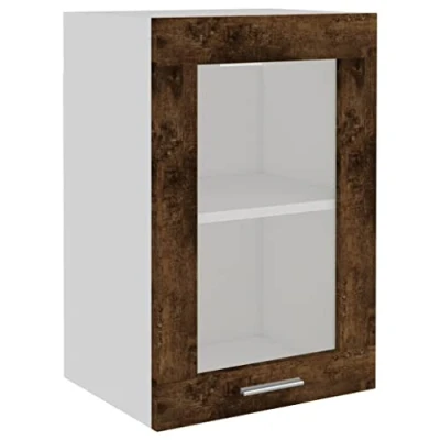 Abbildung von vidaXL Hängeschrank mit Glastür, Küchenschrank viel Stauraum, Wandmontage Einbauküche Schrank, Modern, Räuchereiche Holzwerkstoff