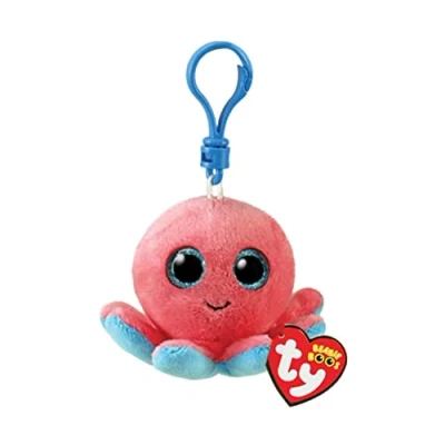 Abbildung von TY Schlüsselring, Beanie Boos Clips Oktopus Sheldon Rot, Korallenaugen, blau, glitzernd, mit großen Augen, 12 cm, Mehrfarbig, T35255