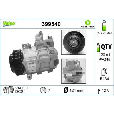 Abbildung von VALEO 399540 Kompressor DCS 12 PAG 46 R 134a mit Kompressoröl MERCEDES BENZ: C Klasse Limousine, E T modell
