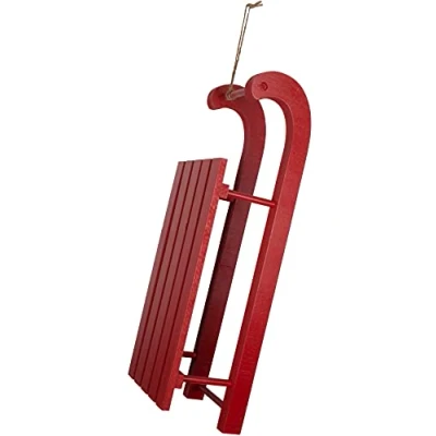Abbildung von Christmas Paradise Weihnachtliche Tischdekoration &amp; Hängedeko Holz Schlitten Rot 40cm