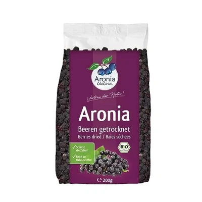 Abbildung von Aronia ORIGINAL Bio Aroniabeeren getrocknet 200 g Schonend getrocknete Beeren Vegan, ohne Konservierungsstoffe, Zuckerzusatz (lt. Gesetz)