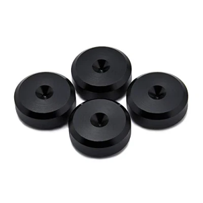 Abbildung von PrecisionGeek Lautsprecher Spikes Pads, schwarz eloxiertes Aluminium, 20 mm Durchmesser, abgeschrägte Form, für Lautsprecher, HiFi Ständer, Schränke, Soundbars Set mit 4 Stück