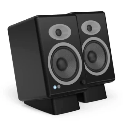 Abbildung von HumanCentric Desktop Lautsprecherständer mit Keilabsatz, Schreibtisch für kleine und mittelgroße Lautsprecher, Anti Vibration Silikon Winkelkeil Lautsprechererhöhung Computer,